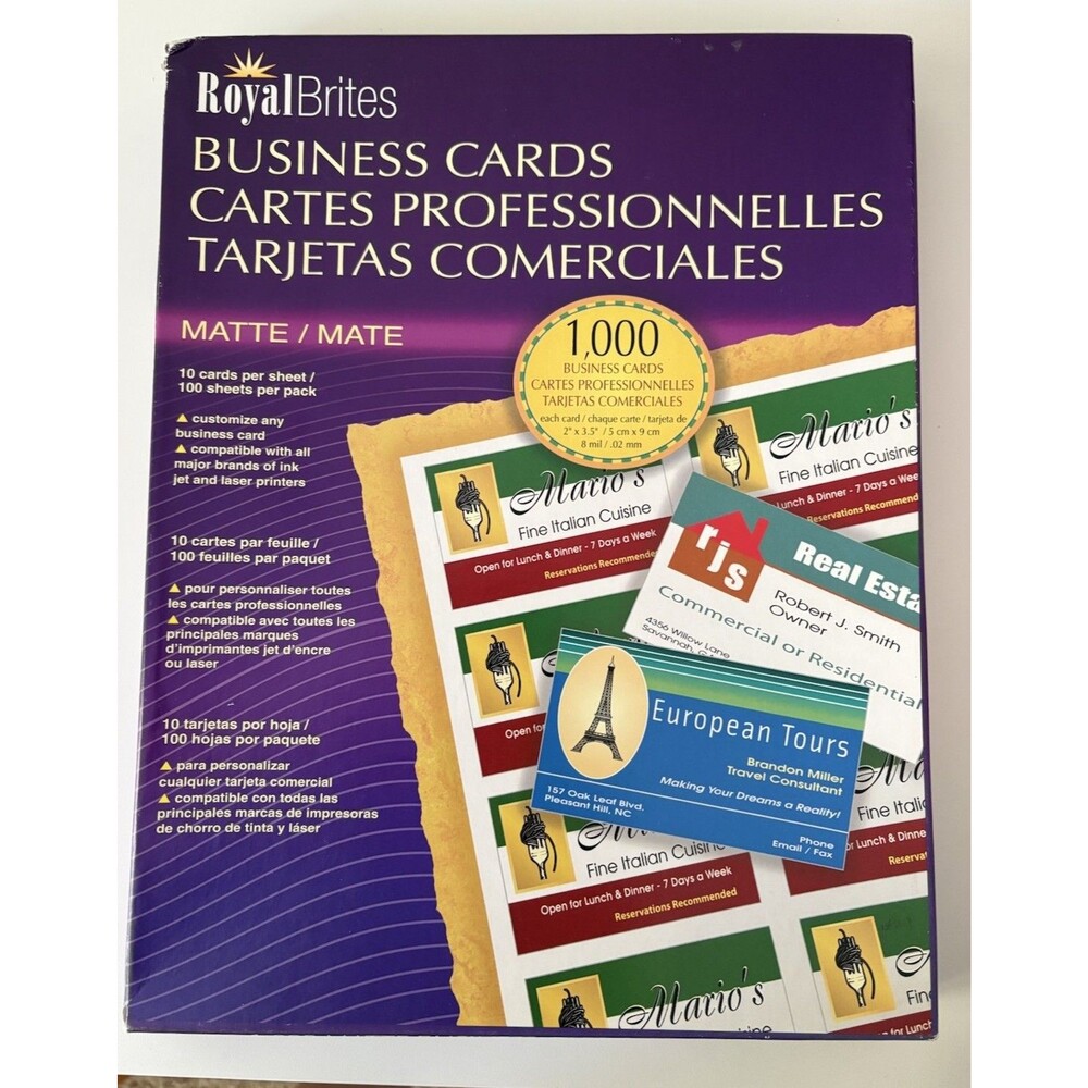 Royal Brites Matte Business Cards White 79 Sheets 790 Cards Inkjet Printer Paper